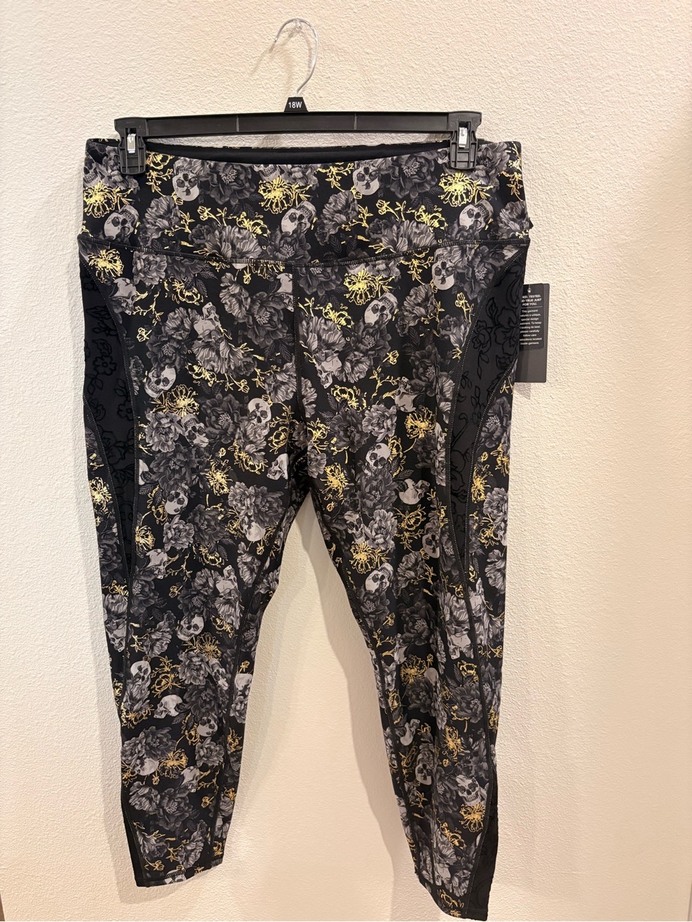 Torrid Active Black Floral Skull  Leggings with Gold Accents